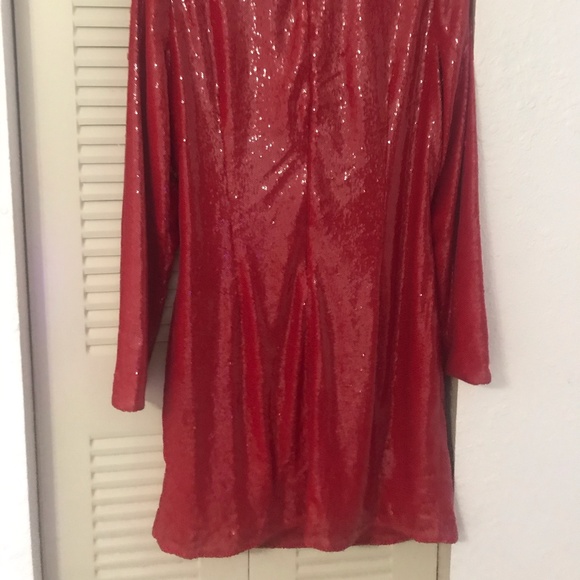 Halston Heritage Emely Mock Neck Sequined Red Dress NWT - Original $445 - Sz. 14 - Picture 7 of 10